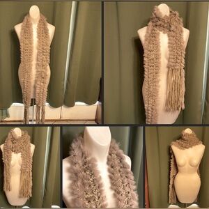Vintage Long Woven Rabbit Fur Scarf by Folio Long Rabbit Fur Wrap Tan Rabbit Fur
